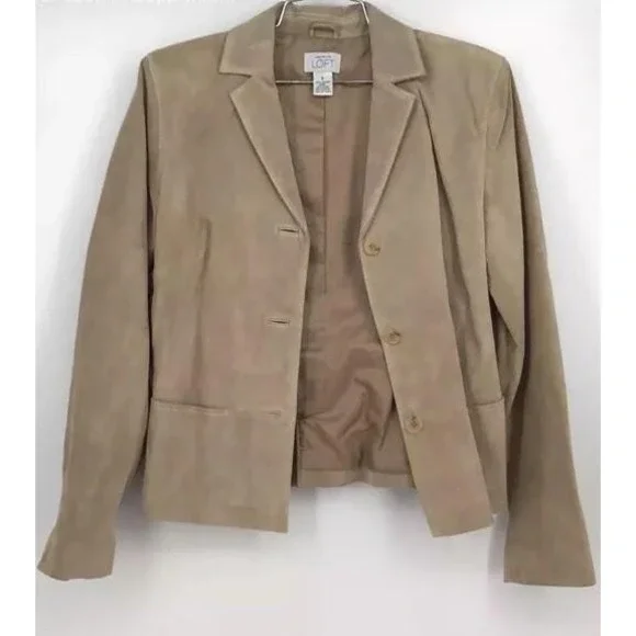 Ann Taylor Loft Women's Tan Leather Long Sleeve Single-Breasted Blazer- Sz Small - Picture 2 of 5